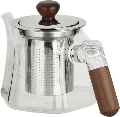 ابريق شاي مع مصفاة ستانلس ستيل زجاج السيف غاليري، يد خشبي غامق - فضي شفاف product image 2