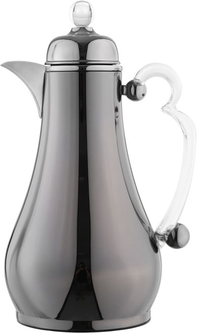 Alsaif Gallery Al-Asalah Thermos Set, 1/1 liter, glass interior, stainless steel exterior, transparent handle, press - glossy black product image 2