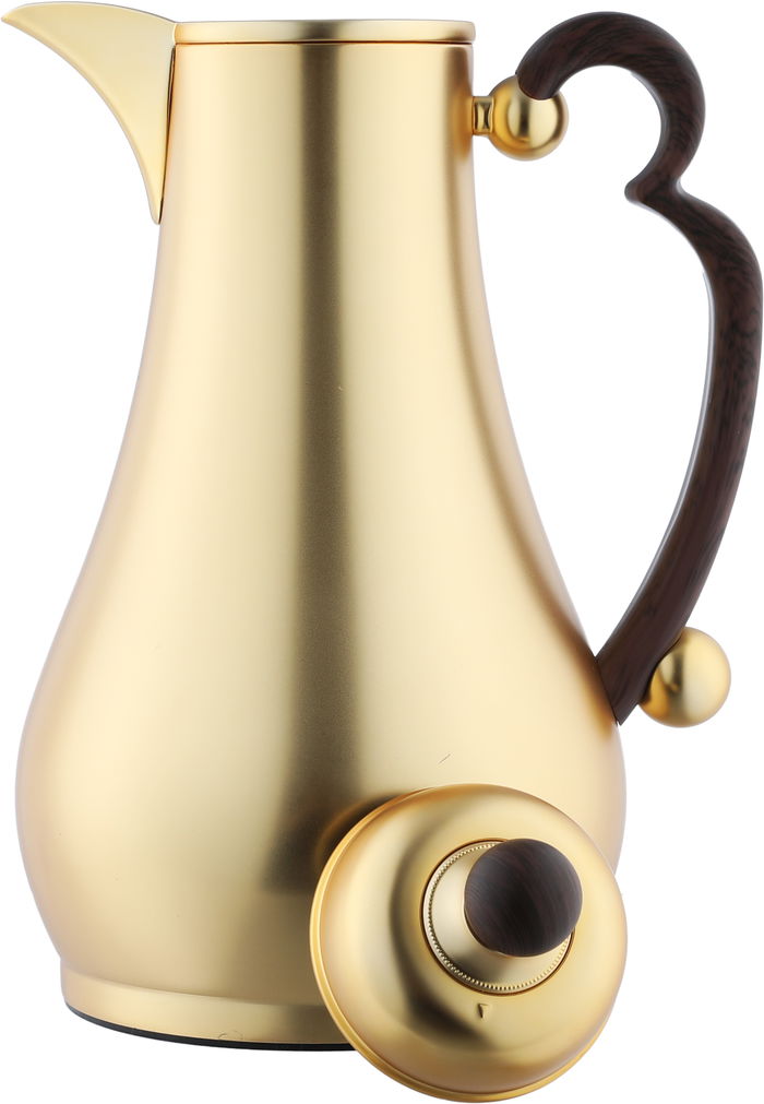 Alsaif Gallery Al-Asalah Thermos Set, 1/1 liter, glass interior, stainless steel exterior, dark wooden handle, press - gold product image 5