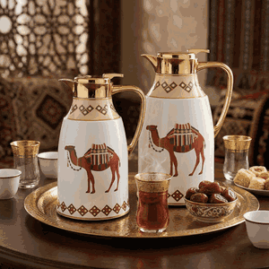 طقم ترامس ترحال السيف غاليري، 1.3 / 1 لتر، قطعتين، حافظة داخلية زجاج حراري، هيكل خارجي استيل - أبيض ذهبي product image 2