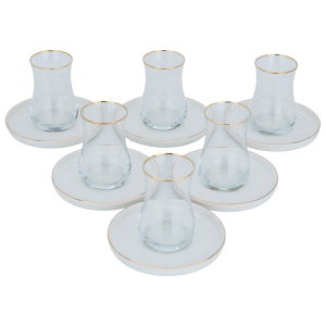 طقم بيالات شاي زجاج السيف غاليري، مع الصحن، 12 قطعة - شفاف product image 2