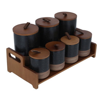 طقم علب بهارات مع ستاند بورسلان السيف غاليري، 7 قطع - اسود product image 3