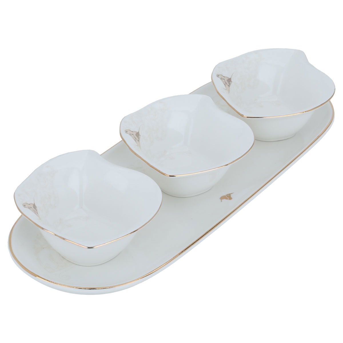 Al Saif Gallery Porcelain Yogurt Set, with Oval Plate, 4.5 Inch, 4 Pieces - White product image