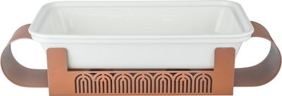 Al Saif Gallery Porcelain Food Warmer, 12 inches, 40x13x12 cm, Steel Base, Glass Lid, Rectangular - White Brown product image 3