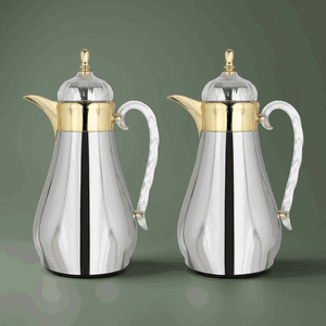 Al Saif Gallery AlHanouf thermos set with tray, 3 pieces - silver and gold product image