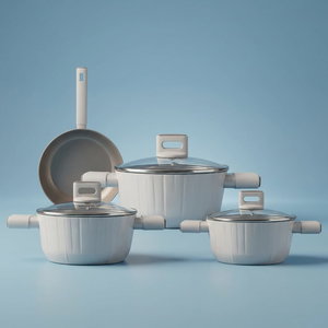 طقم قدور المونيوم بغطاء زجاج روبوست، 7 قطع - بيج product image