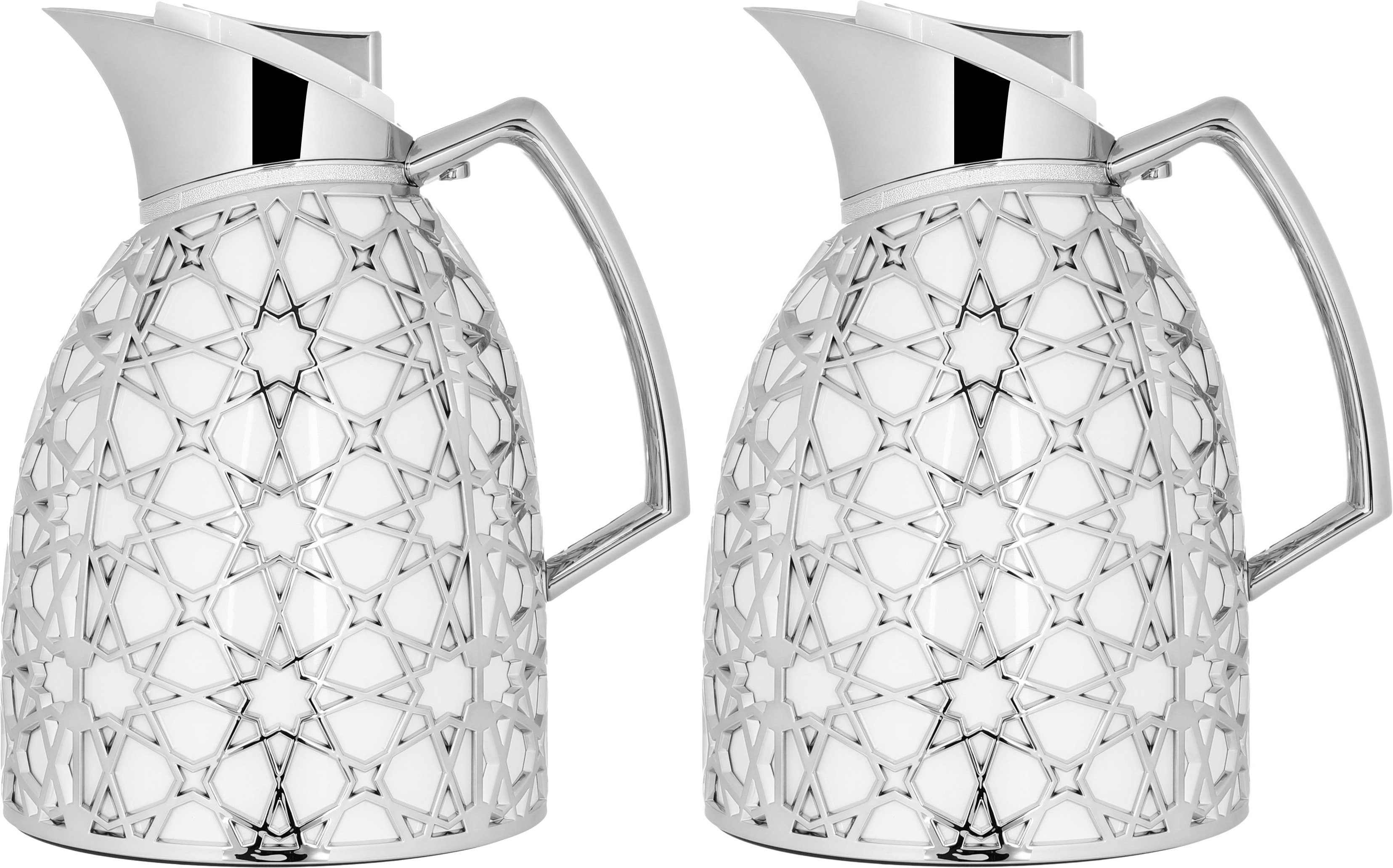 Al Saif Gallery Andalusia thermos set, 0.75/1 liter, Islamic pattern, glass inner case, plastic outer case - white and silver product image 1