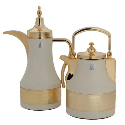 Al Saif Gallery Layan thermos set, 1/1 liter, 2 pieces, thermal glass inner container, stainless steel outer shell - golden beige product image 1
