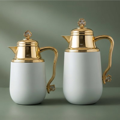 Al Saif Gallery Fatima thermos set, 1/0.7 liter, 2 pieces, thermal glass inner container, steel outer shell - light gray product image 1