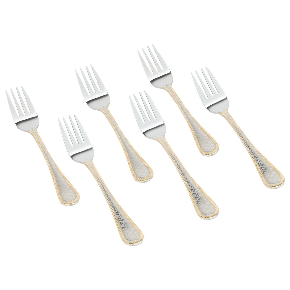 Al Saif Gallery steel sweet fork set, 6 pieces, engraved with a gold-silver rim product image