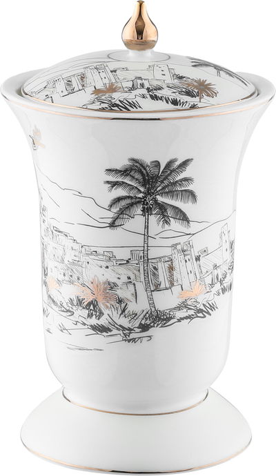 مبخرة آصال بورسلان السيف غاليري، 11×11×16 سم - ابيض ذهبي product image 1