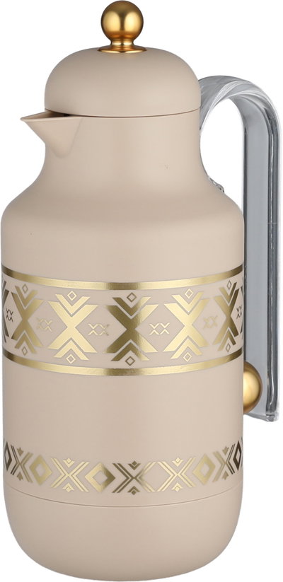 Al Saif Gallery Kkozami Thermos, 1 Liter, Glass Interior, Transparent Handle, Push-Button Lid - Beige Gold product image 4