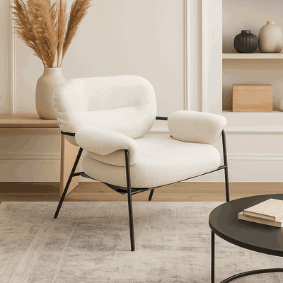 كرسي مودرن معدن، 85×60×60 سم، قماش بوكليه واسفنج - بيج product image 2