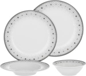 Alsaif gallery Porcelain Dinner Set, 24 Pieces, Round Shape with Grey Rim - Grey White product image