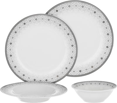طقم سفرة بورسلان السيف غاليري، 24 قطعة، شكل دائري بحافة رمادي - ابيض رمادي product image 1