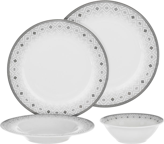 طقم سفرة بورسلان السيف غاليري، 24 قطعة، شكل دائري بحافة رمادي - ابيض رمادي product image 1