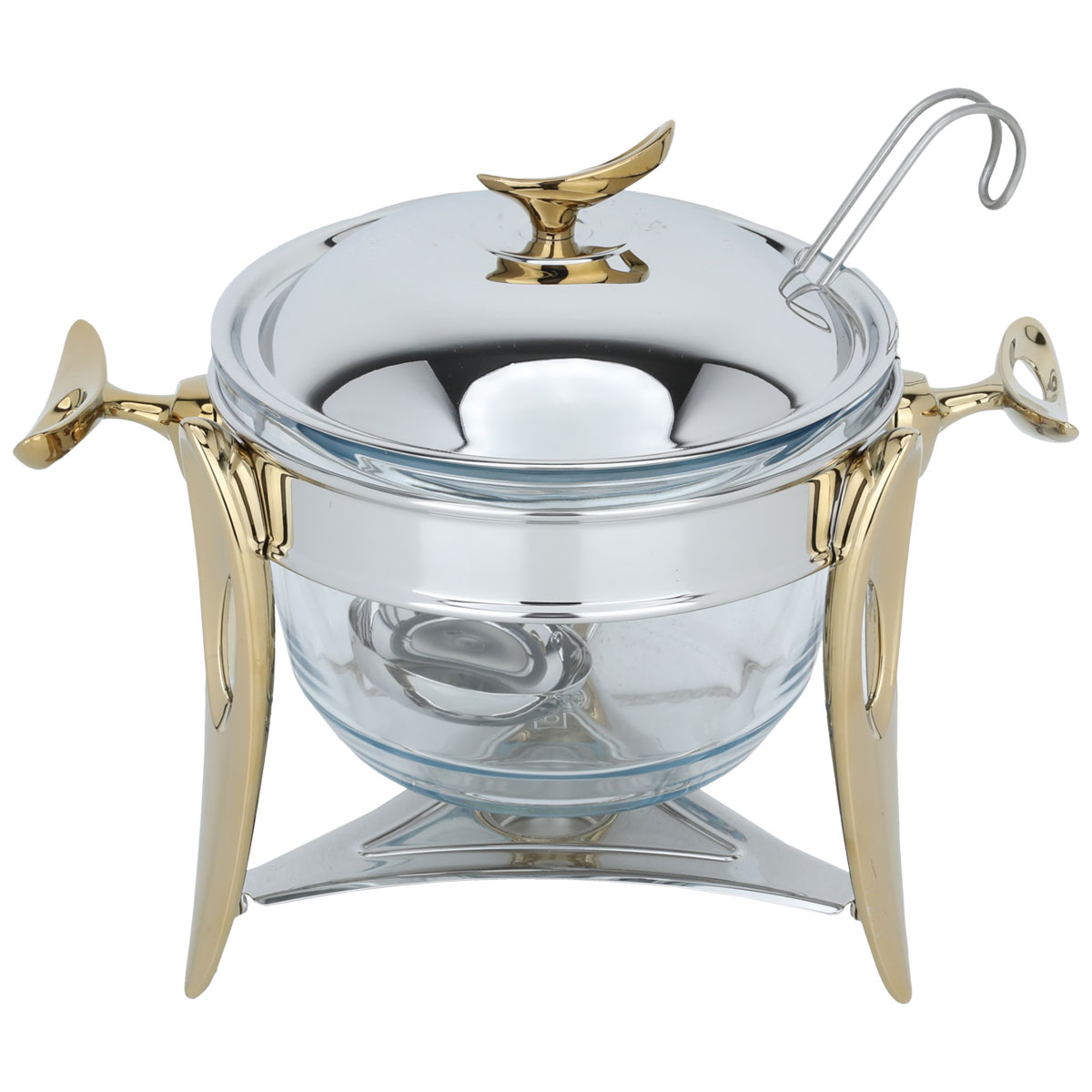 Al Saif Gallery Steel Soup Warmer + Glass, 23 x 23 cm, Deep Round - Silver with Gold product image 2