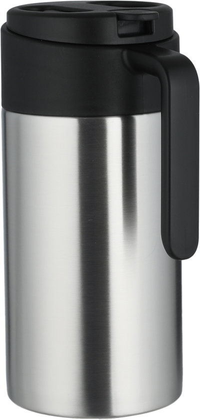 Aura Thermos, 1.6 Liter, Stainless Steel Inner Container, Stainless Steel/Plastic Outer Body, Push Button - Black/Silver product image 3