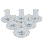 Al Saif Gallery glass tea canteens set with porcelain saucer, 12 pieces, elephant pattern - transparent and white product image 2