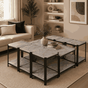 طقم طاولات خشب MDF و معدن، 7 قطع - رمادى اسود product image