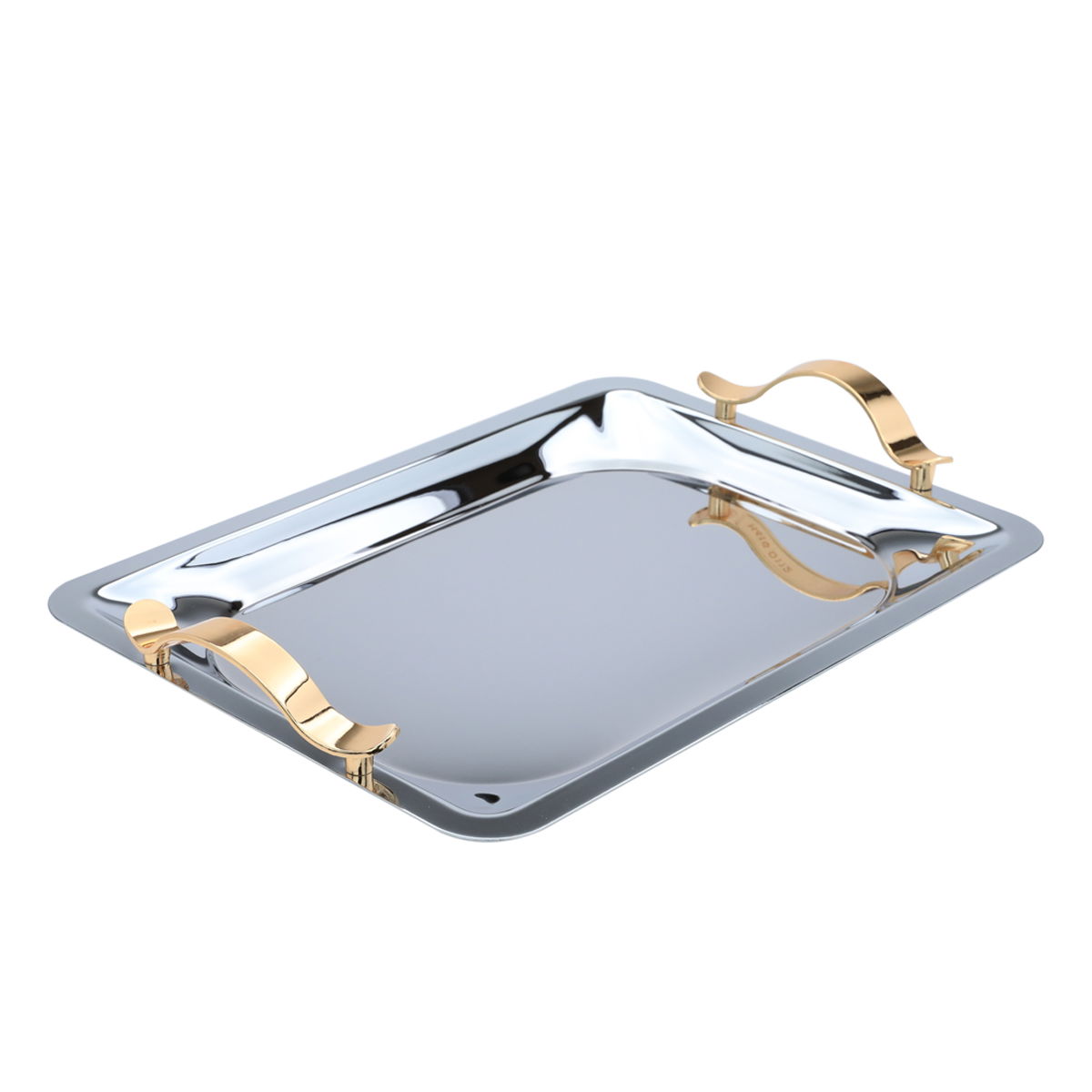 Al Saif Gallery steel tray set with a gold handle, 3 pieces, rectangular - silver product image 2