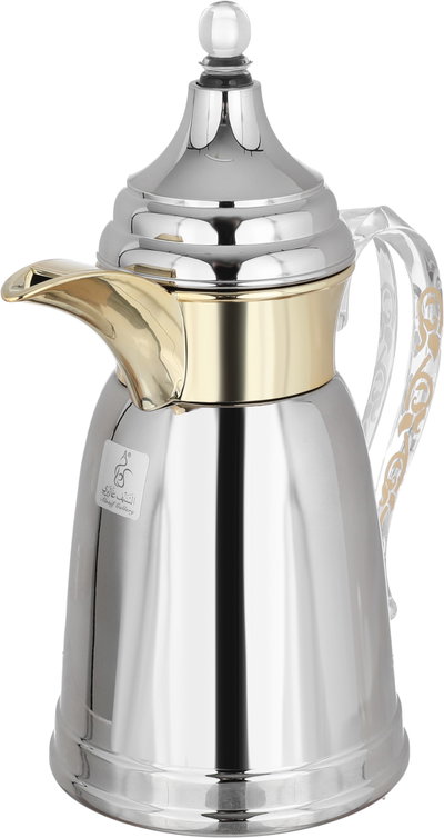 Al Saif Gallery Qamar Thermos Dallah, 0.35 L, Transparent Handle, Stainless Steel Inner Case, Stainless Steel Outer Body - Silver Gold product image 4