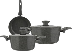 طقم قدور جرانيت مستر كوك، 5 قطع، غطاء ستانلس ستيل - رمادي غامق product image 2