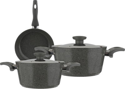 طقم قدور جرانيت مستر كوك، 5 قطع، غطاء ستانلس ستيل - رمادي غامق product image 2