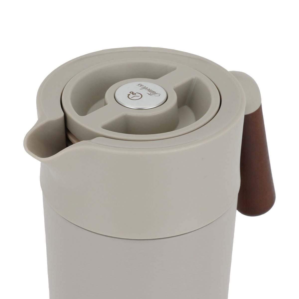 Timeless Tara Thermos, 1.2 litres, wooden handle, compressor, steel inner container, steel outer shell - beige product image 4