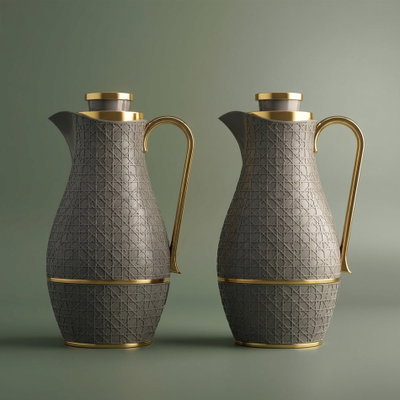 طقم ترامس حصة السيف غاليري، 1 / 1لتر، 2 حبة، حافظة داخلية زجاج حراري - رمادي غامق product image 1