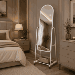 مراية ستاند زجاج، 160×40 سم، ستاند معدن - ابيض product image