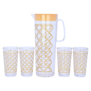 جيك مع كاسات اكريلك السيف غاليري، 1.5 لتر / 400 مل، منقوش ذهبي، 5 قطع - شفاف product image