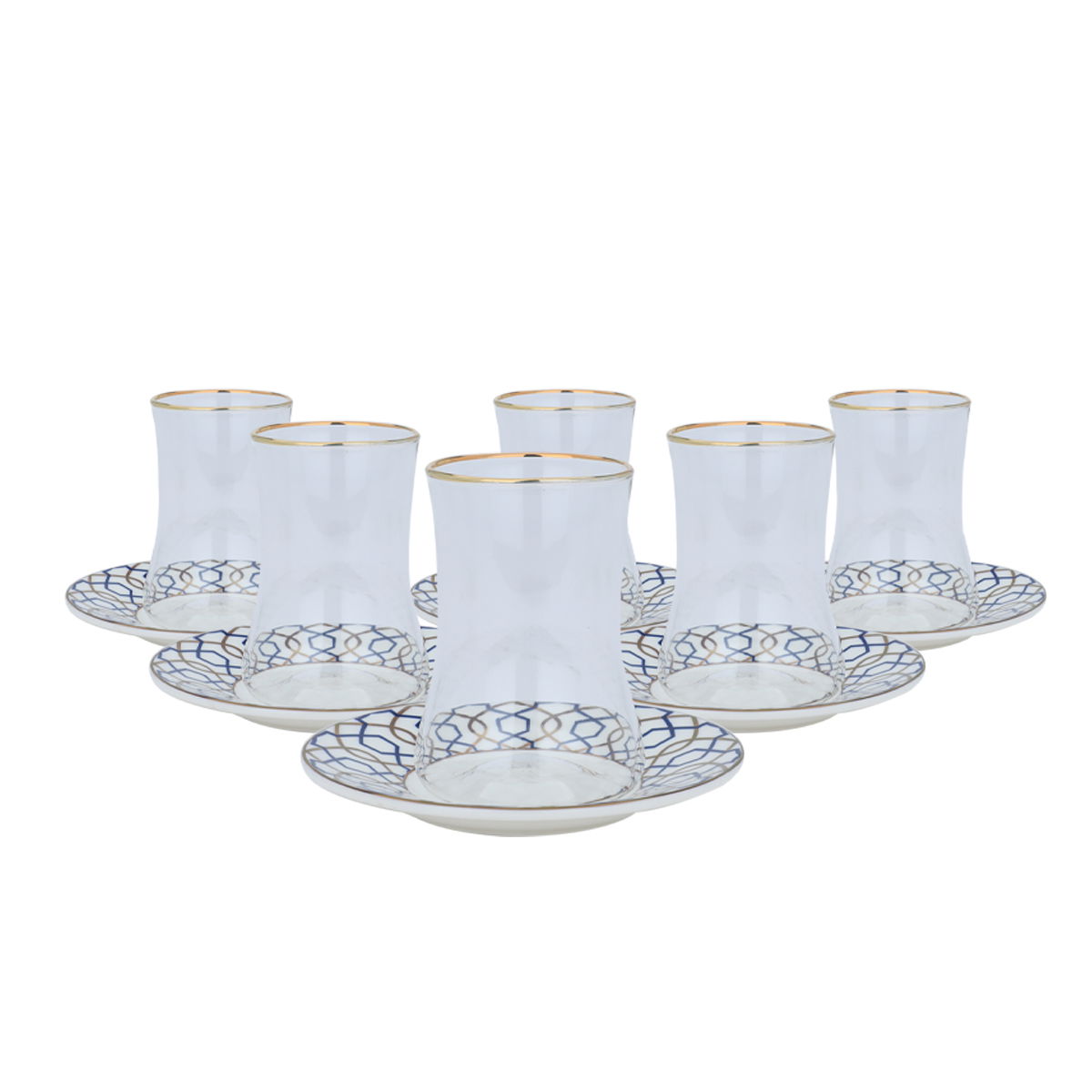 طقم استكانات زجاج مع صحون بورسلان السيف غاليري، 12 قطعة - أزرق product image 4