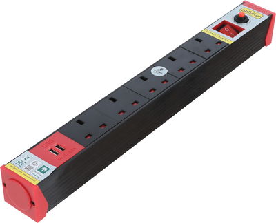 Safix Power Strip, USB, 5 Ports, 5 Yards, 4.5m Cord Length - Black/Red product image 2