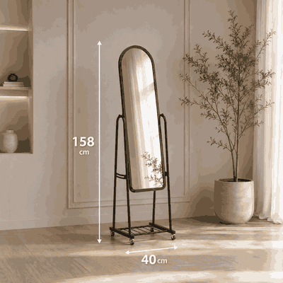 مراية ستاند زجاج، 158×40 سم، ستاند معدن - اسود product image 3