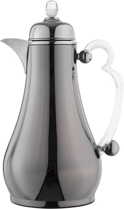 Al Saif Gallery Asalah Thermos Set, 2 pieces, 1/1 liter, glass interior, transparent handle, push-button - Black product image 3