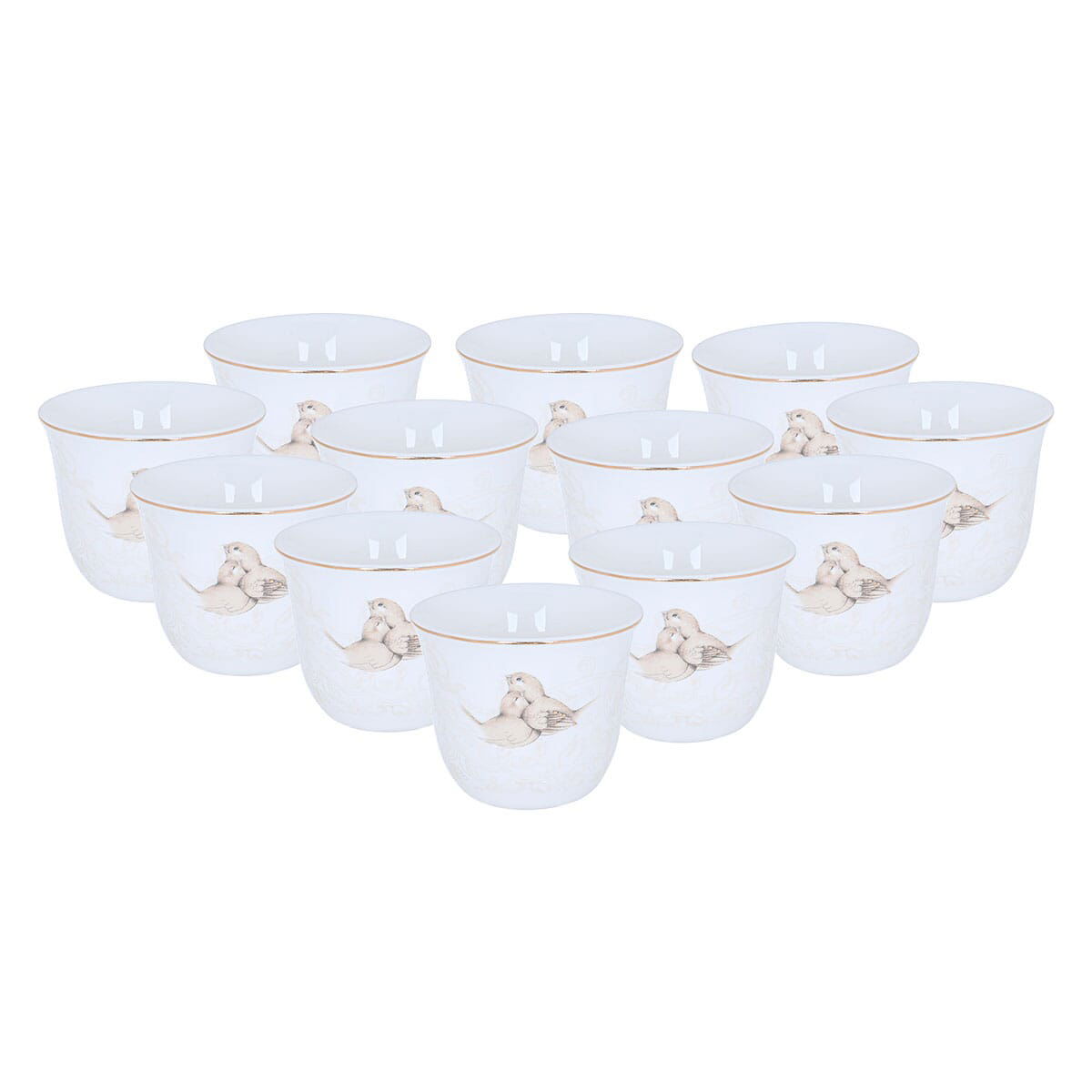 Al Saif Gallery porcelain coffee cup set, 12 pieces, bird pattern - white product image