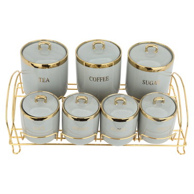 طقم علب بورسلان السيف غاليري، 8 قطع، ستاند ذهبي - رمادي product image 2