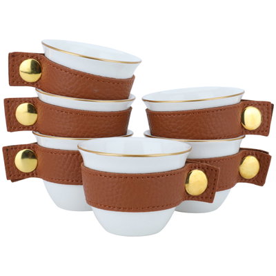 طقم فناجين قهوة عربي بورسلان السيف غاليري، 6 قطع - ابيض بني product image 1