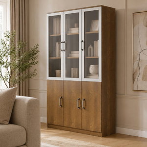 OW-239 W4 MDF wood storage and display cabinet, 200×120×40 cm, 6 doors, metal handles - Light Brown product image