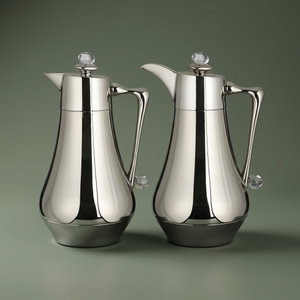 Al Saif Gallery Al Dana 2 Thermos Set, 1/1 Liter, 2 Pieces, Glass Inner Container, Stainless Steel Outer Body, Push Button - Transparent Shiny Silver product image