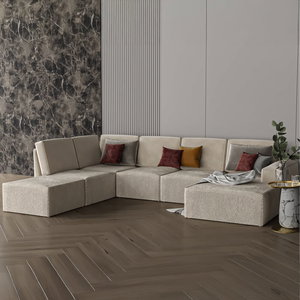 Modern Swedish wood sofa, 330×250×155 cm, Chanel fabric - beige product image