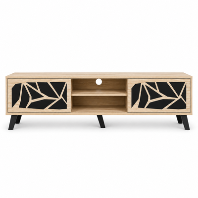 Corner TV stand, 40×160×45 cm, MDF wood, drawers - Beige Black product image 2
