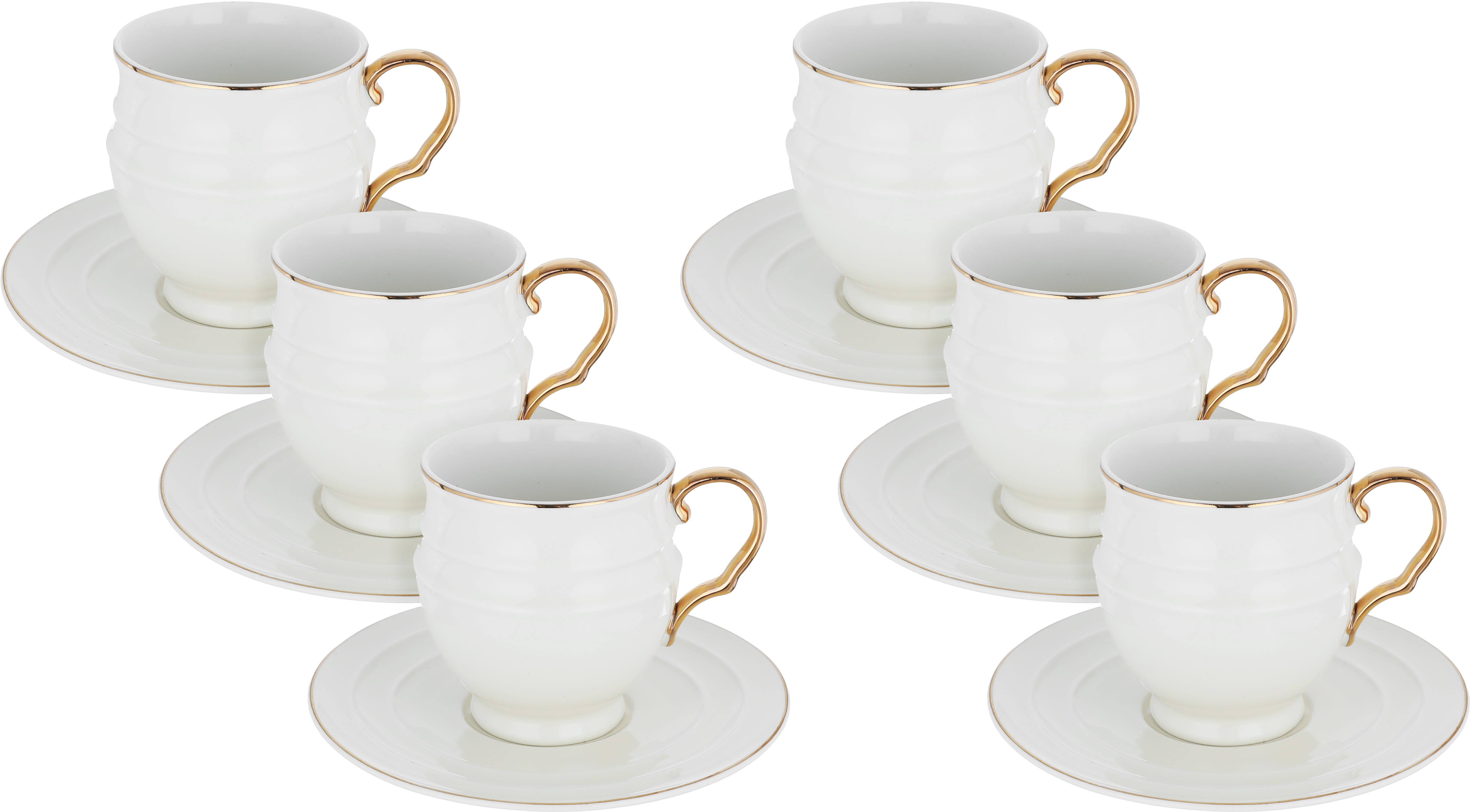 Al Saif Gallery porcelain tea cup set, golden font, with saucer, 12 pieces - cream product image