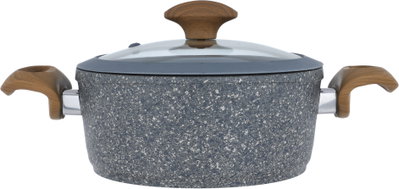 طقم قدور جرانيت بغطاء زجاج فالز، 9 قطع، يد خشب - رمادي غامق product image 4