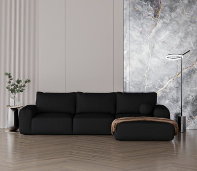 Modern Swedish wood sofa, 265 x 160 cm, chenille fabric - black product image 2