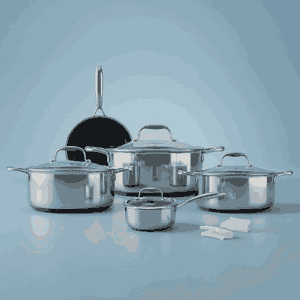 طقم قدور ستانلس ستيل زجاج كوكسل، 9 قطع، غطاء زجاج - فضي شفاف product image