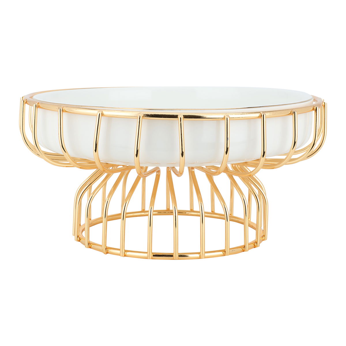 Al Saif Gallery porcelain dessert stand, 8 inches, round, gold base - white product image