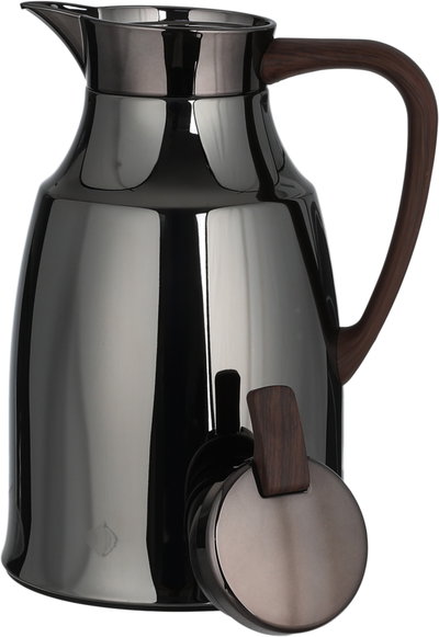 Al Saif Gallery Al-Diriyah Thermos, 1 liter, glass inner container, stainless steel outer casing, pusher - glossy black wood finish product image 5