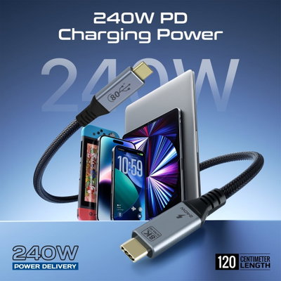 كابل USB4 بروميت باور بولت t5-80G، طول 1.2 متر، يدعم حتي قوة 240 واط، سرعة 80 جيجابت في الثانية - اسود product image 5